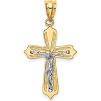 14K Two-Tone Gold Crucifix Pendant - Polished Finish with Textured Detail by Oro Pregiato