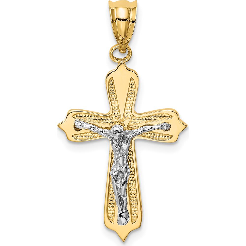 14K Two-Tone Gold Crucifix Pendant - Polished Finish with Textured Detail by Oro Pregiato