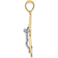 14K Two-Tone Gold Crucifix Pendant - Polished Finish with Textured Detail by Oro Pregiato