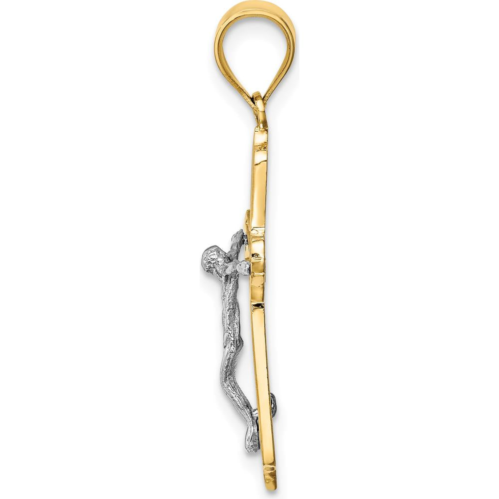 14K Two-Tone Gold Crucifix Pendant - Polished Finish with Textured Detail by Oro Pregiato