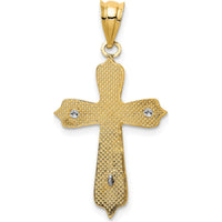 14K Two-Tone Gold Crucifix Pendant - Polished Finish with Textured Detail by Oro Pregiato