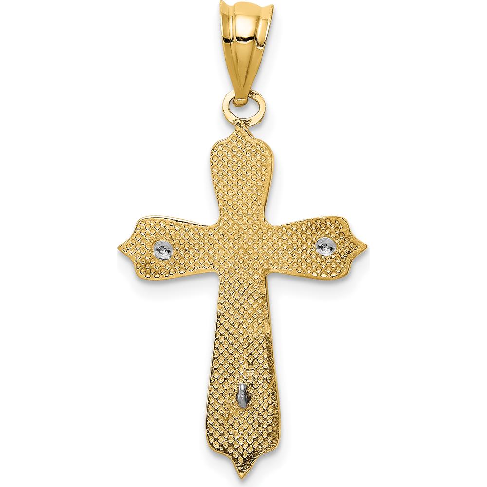 14K Two-Tone Gold Crucifix Pendant - Polished Finish with Textured Detail by Oro Pregiato