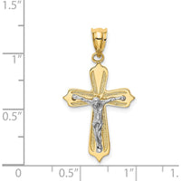 14K Two-Tone Gold Crucifix Pendant - Polished Finish with Textured Detail by Oro Pregiato