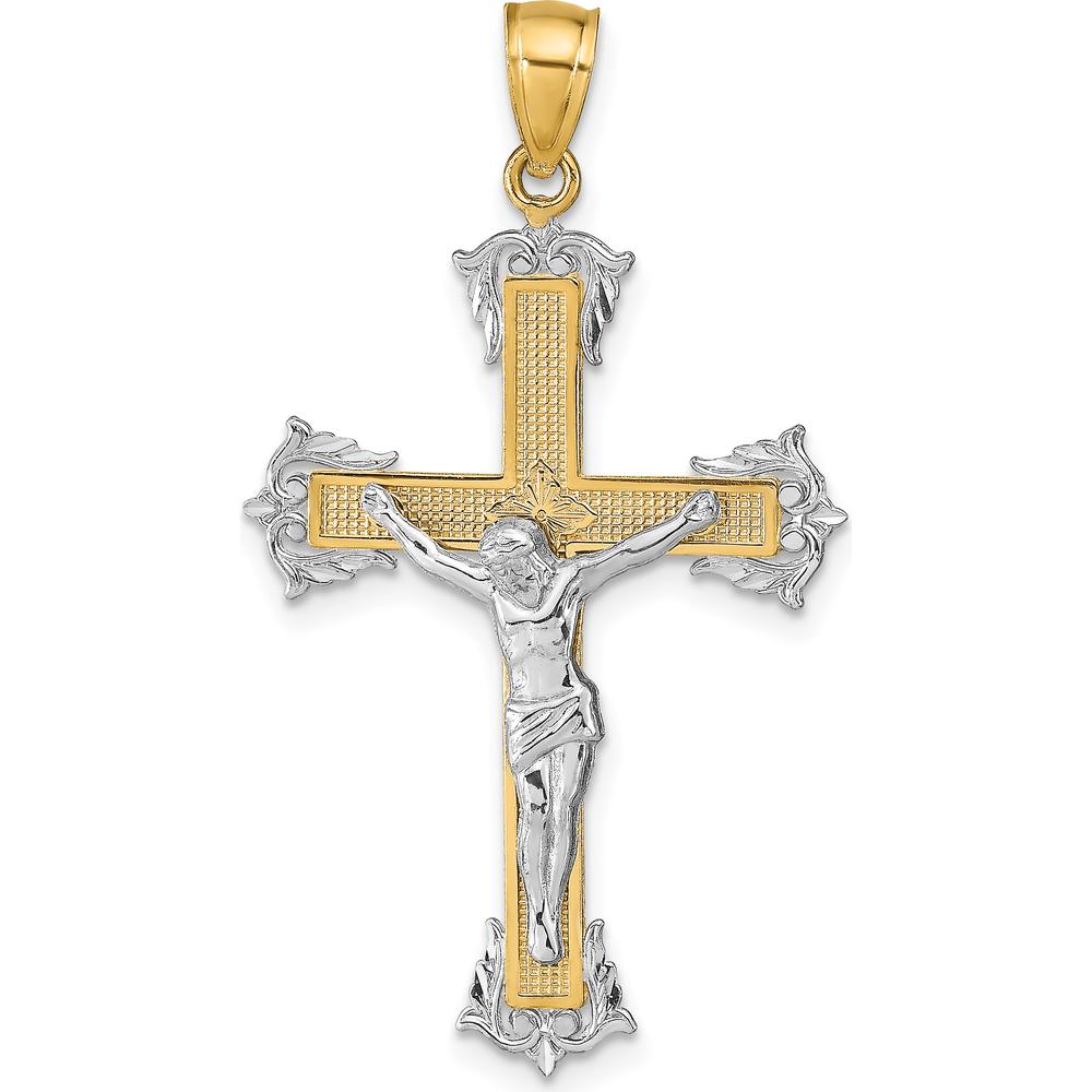 14K Two-Tone Gold Crucifix Pendant with Casted Detailing - 35mm Length by Oro Pregiato