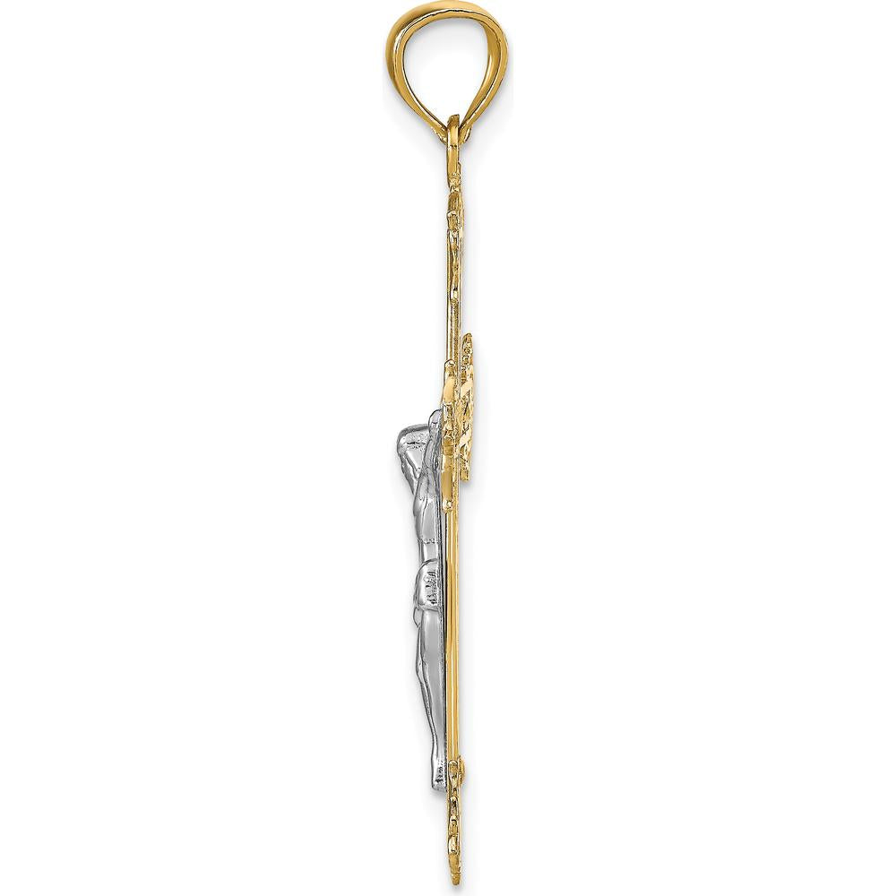 14K Two-Tone Gold Crucifix Pendant with Casted Detailing - 35mm Length by Oro Pregiato