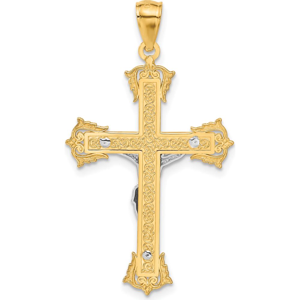 14K Two-Tone Gold Crucifix Pendant with Casted Detailing - 35mm Length by Oro Pregiato