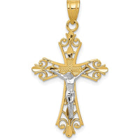 14K Two-Tone Gold Crucifix Pendant with Detailed Christ Figure - 35mm Length by Oro Pregiato