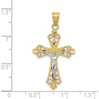 14K Two-Tone Gold Crucifix Pendant with Detailed Christ Figure - 35mm Length by Oro Pregiato