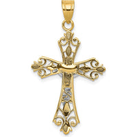 14K Two-Tone Gold Crucifix Pendant with Detailed Christ Figure - 35mm Length by Oro Pregiato