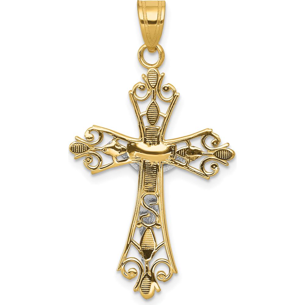 14K Two-Tone Gold Crucifix Pendant with Detailed Christ Figure - 35mm Length by Oro Pregiato