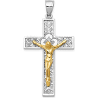 14K Two-Tone Gold Crucifix Pendant with Flower Center - 51mm Length by Oro Pregiato