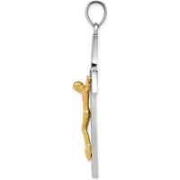 14K Two-Tone Gold Crucifix Pendant with Flower Center - 51mm Length by Oro Pregiato