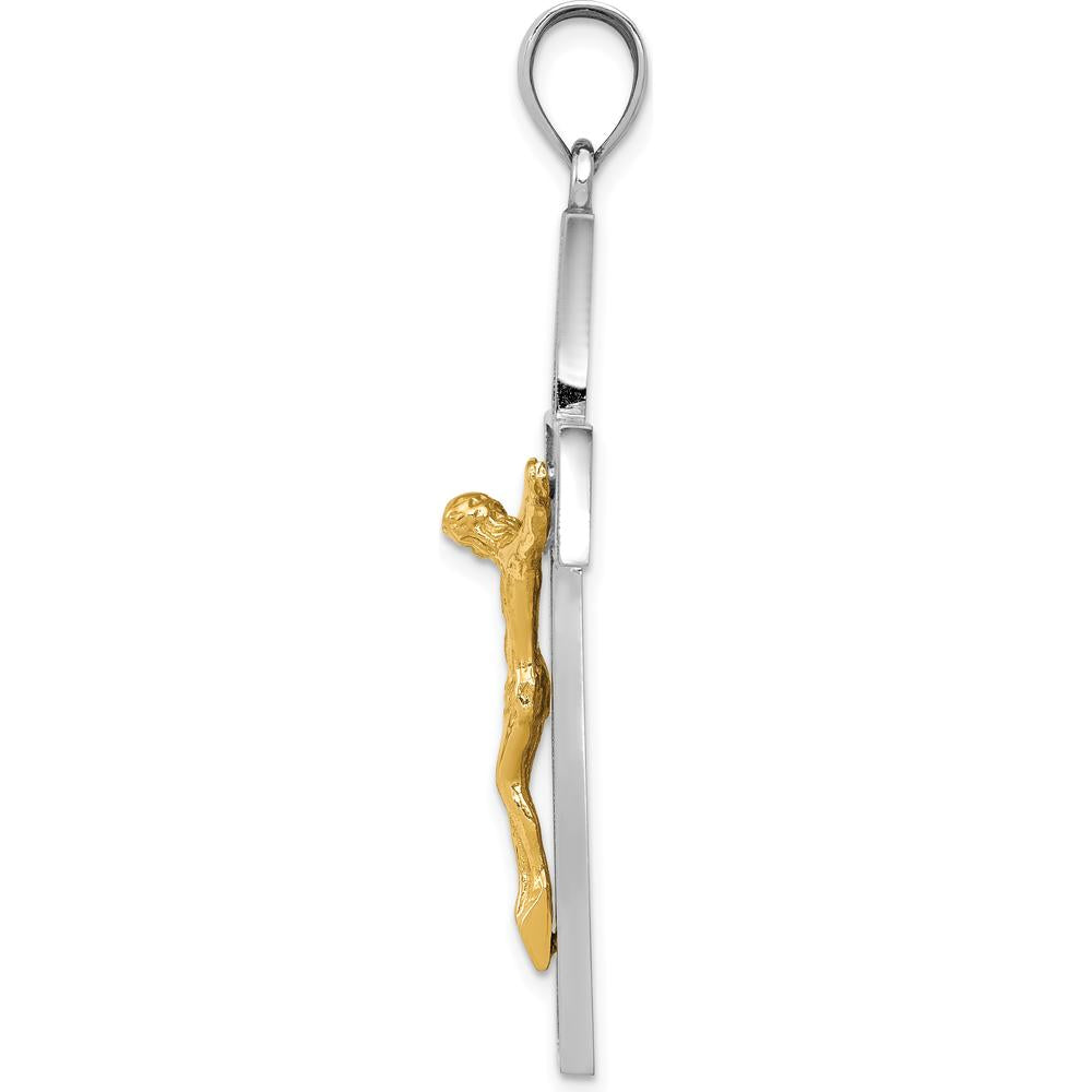 14K Two-Tone Gold Crucifix Pendant with Flower Center - 51mm Length by Oro Pregiato