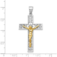 14K Two-Tone Gold Crucifix Pendant with Flower Center - 51mm Length by Oro Pregiato