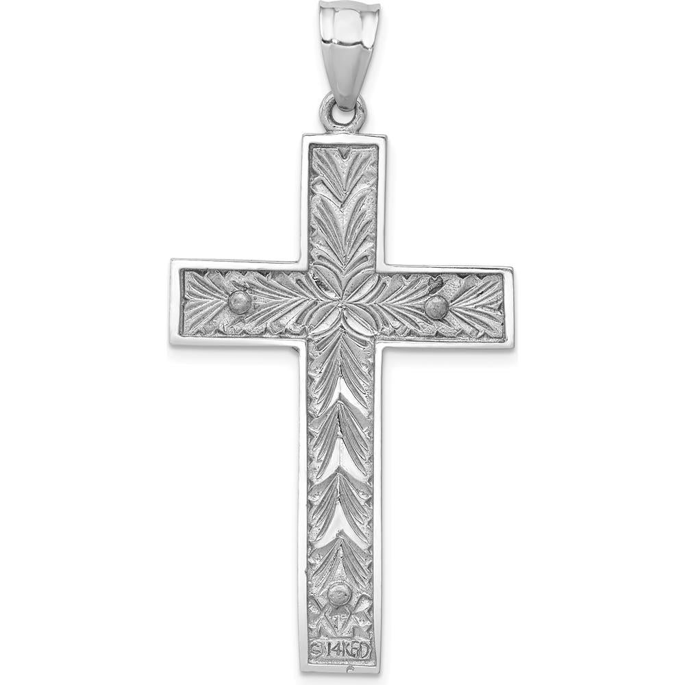 14K Two-Tone Gold Crucifix Pendant with Flower Center - 51mm Length by Oro Pregiato