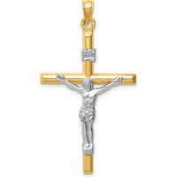 14K Two-Tone Gold Crucifix Pendant with Hollow Design - 43mm Length by Oro Pregiato