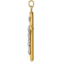14K Two-Tone Gold Crucifix Pendant with Hollow Design - 43mm Length by Oro Pregiato
