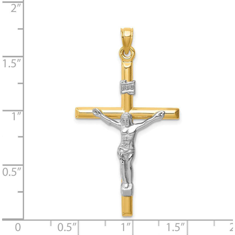 14K Two-Tone Gold Crucifix Pendant with Hollow Design - 43mm Length by Oro Pregiato