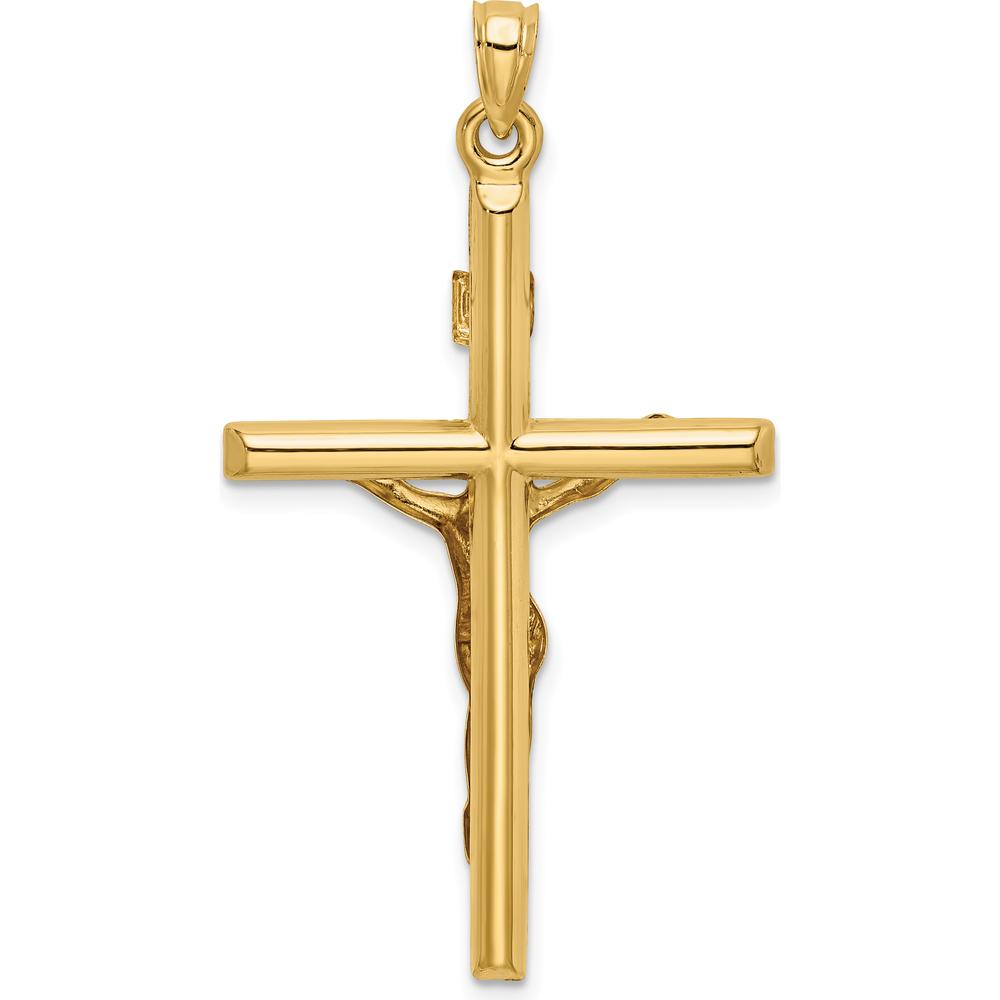 14K Two-Tone Gold Crucifix Pendant with Hollow Design - 43mm Length by Oro Pregiato