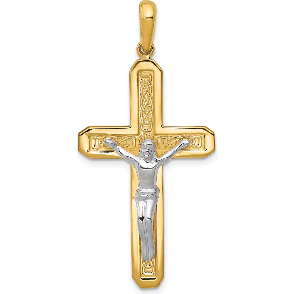 14K Two-Tone Gold Crucifix Pendant with Polished Figure of Christ - 44mm Length by Oro Pregiato