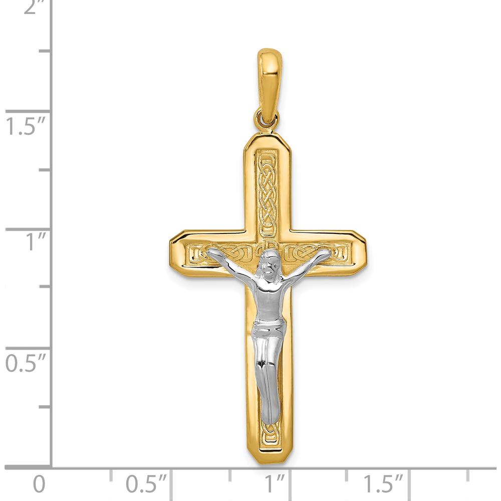 14K Two-Tone Gold Crucifix Pendant with Polished Figure of Christ - 44mm Length by Oro Pregiato