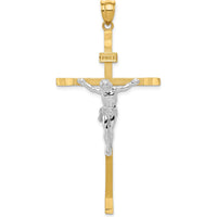 14K Two-Tone Gold Crucifix Pendant with Polished Finish and Textured Back - 55mm Length by Oro Pregiato