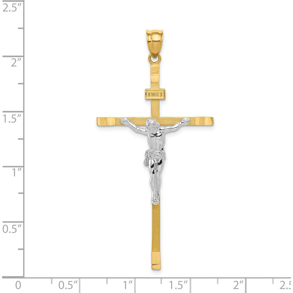 14K Two-Tone Gold Crucifix Pendant with Polished Finish and Textured Back - 55mm Length by Oro Pregiato
