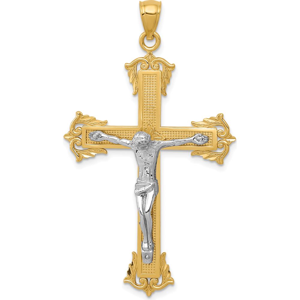 14K Two-Tone Gold Crucifix Pendant with Sculpted Christ Figure - 50mm Length, 28mm Width by Oro Pregiato