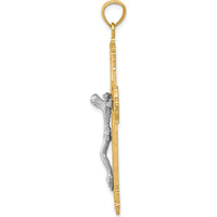 14K Two-Tone Gold Crucifix Pendant with Sculpted Christ Figure - 50mm Length, 28mm Width by Oro Pregiato