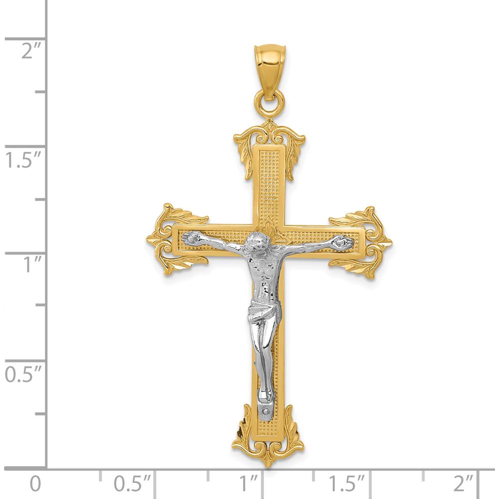 14K Two-Tone Gold Crucifix Pendant with Sculpted Christ Figure - 50mm Length, 28mm Width by Oro Pregiato