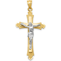 14K Two-Tone Gold Crucifix Pendant with Sculpted Christ Figure - Solid Cast Design by Oro Pregiato