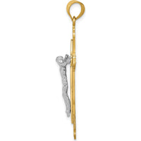 14K Two-Tone Gold Crucifix Pendant with Sculpted Christ Figure - Solid Cast Design by Oro Pregiato