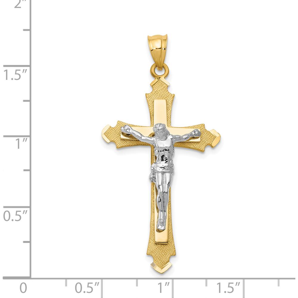 14K Two-Tone Gold Crucifix Pendant with Sculpted Christ Figure - Solid Cast Design by Oro Pregiato