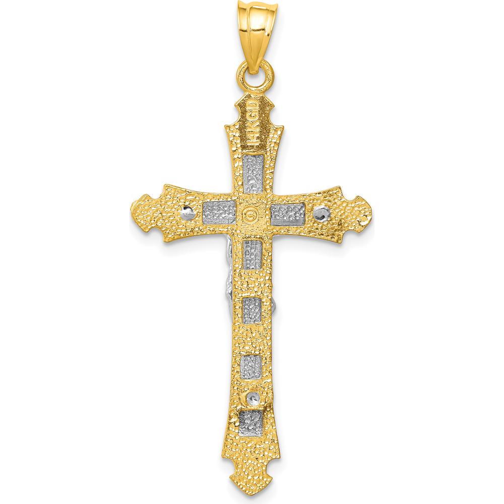 14K Two-Tone Gold Crucifix Pendant with Sculpted Christ Figure - Solid Cast Design by Oro Pregiato