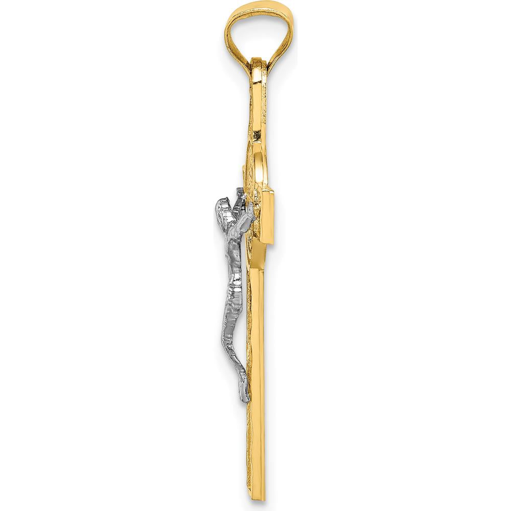14K Two-Tone Gold Crucifix Pendant with St. Benedict Medal - Casted Design by Oro Pregiato