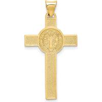 14K Two-Tone Gold Crucifix Pendant with St. Benedict Medal - Casted Design by Oro Pregiato