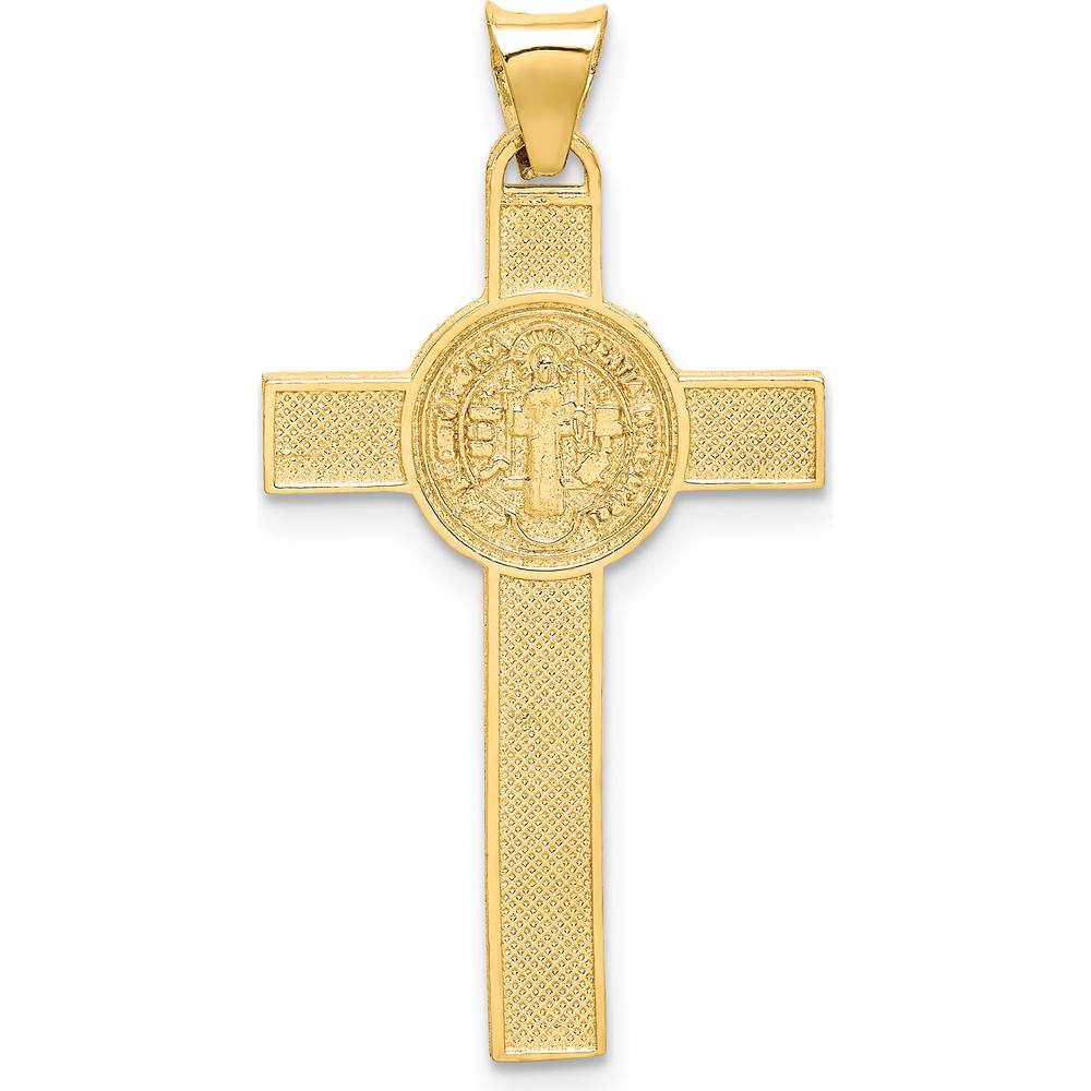 14K Two-Tone Gold Crucifix Pendant with St. Benedict Medal - Casted Design by Oro Pregiato