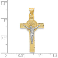 14K Two-Tone Gold Crucifix Pendant with St. Benedict Medal - Casted Design by Oro Pregiato