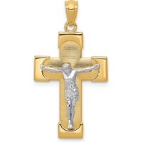 14K Two-Tone Gold Crucifix Pendant with Textured Cross Design - 30mm by Oro Pregiato