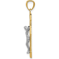 14K Two-Tone Gold Crucifix Pendant with Textured Cross Design - 30mm by Oro Pregiato