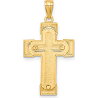 14K Two-Tone Gold Crucifix Pendant with Textured Cross Design - 30mm by Oro Pregiato