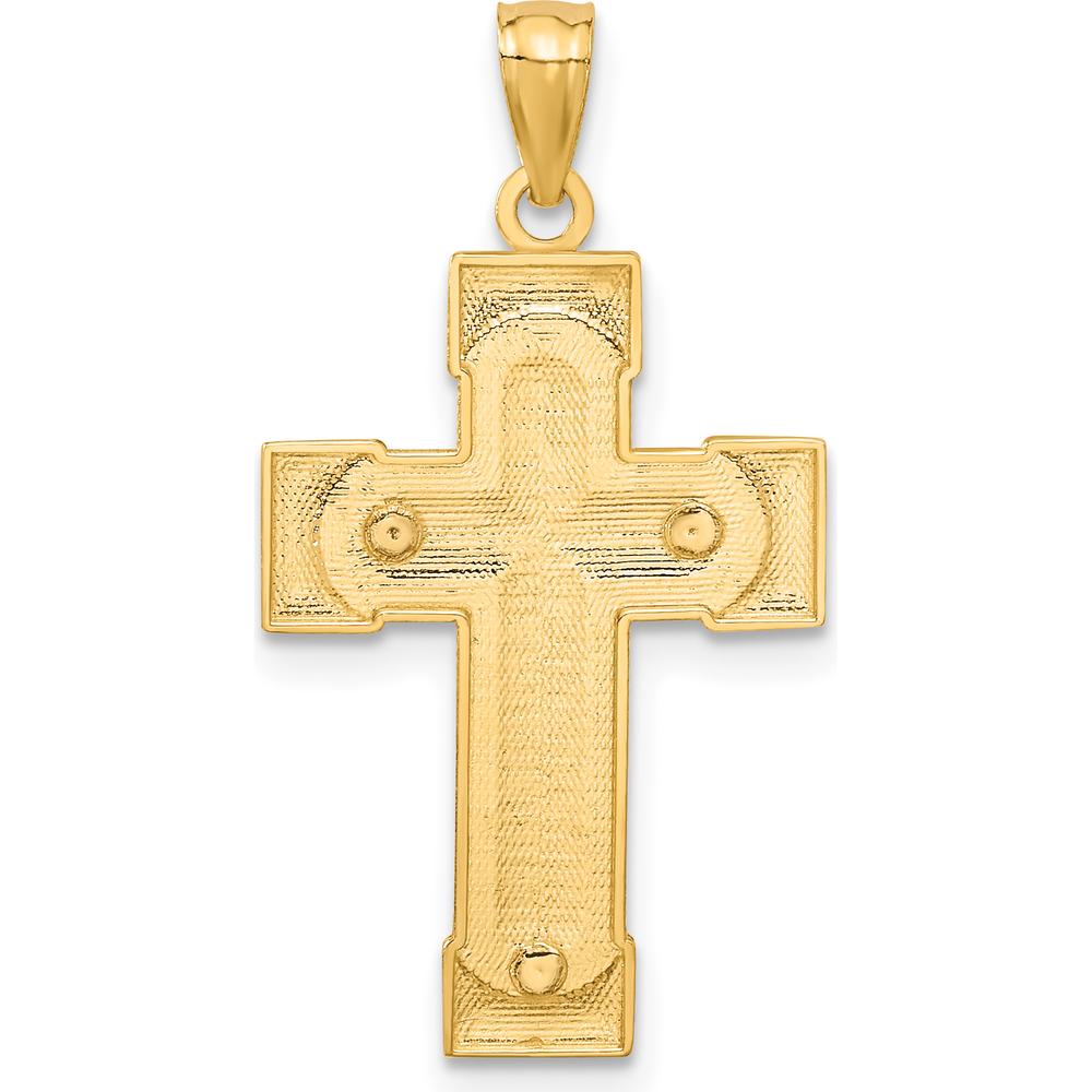 14K Two-Tone Gold Crucifix Pendant with Textured Cross Design - 30mm by Oro Pregiato