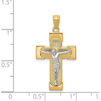 14K Two-Tone Gold Crucifix Pendant with Textured Cross Design - 30mm by Oro Pregiato