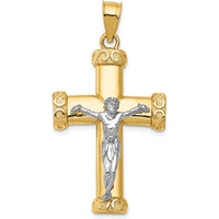 14K Two-Tone Gold Crucifix Pendant with Textured Detailing and White Gold Christ Figure by Oro Pregiato