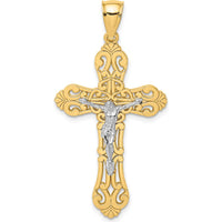 14K Two-Tone Gold Crucifix with Scrolled Tips Charm - 43mm Length by Oro Pregiato