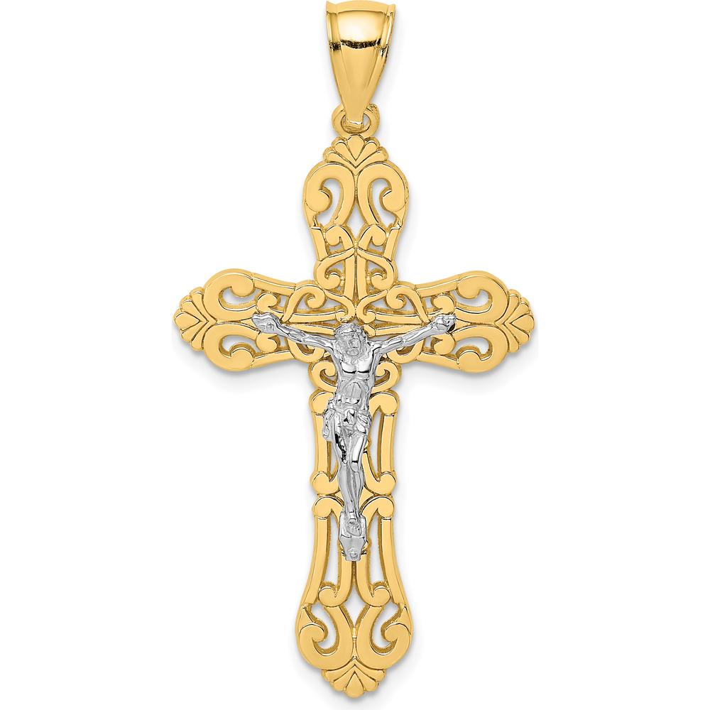 14K Two-Tone Gold Crucifix with Scrolled Tips Charm - 43mm Length by Oro Pregiato