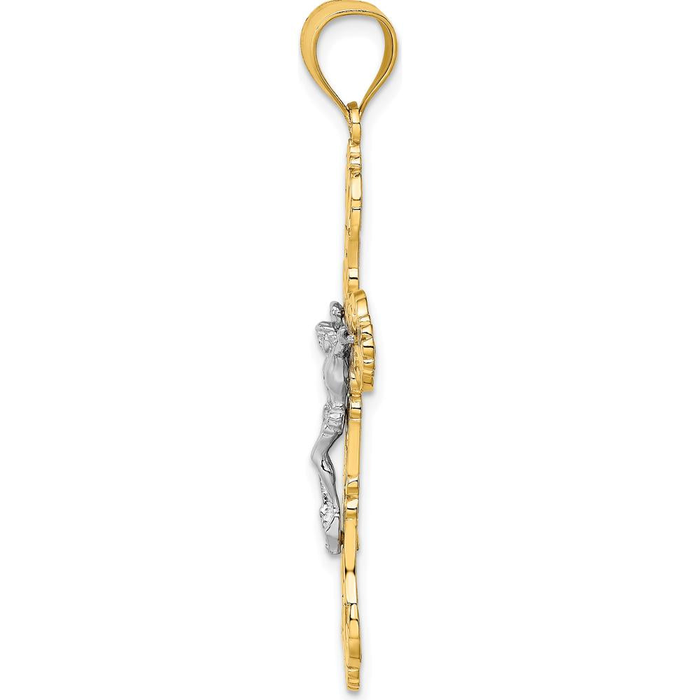 14K Two-Tone Gold Crucifix with Scrolled Tips Charm - 43mm Length by Oro Pregiato