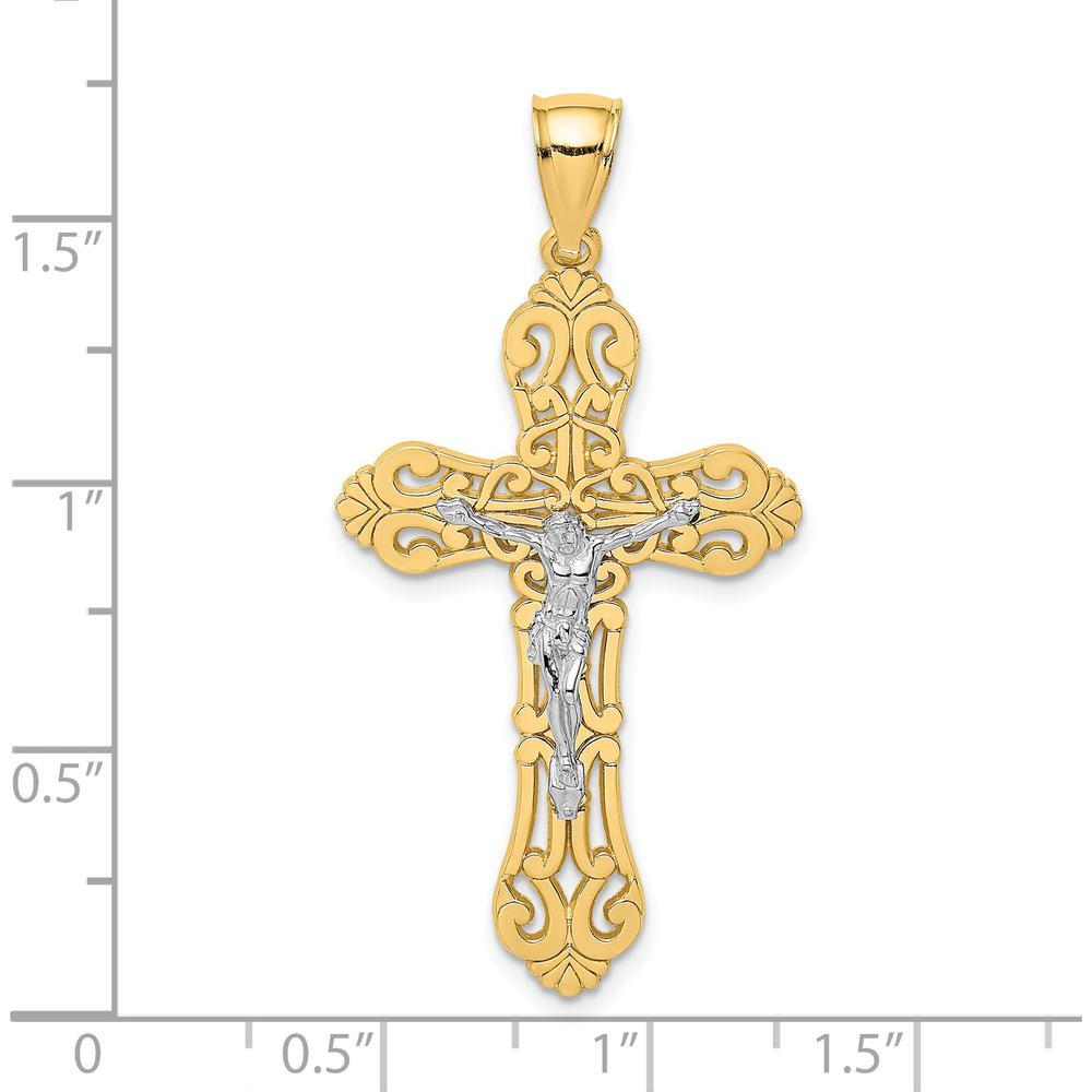 14K Two-Tone Gold Crucifix with Scrolled Tips Charm - 43mm Length by Oro Pregiato