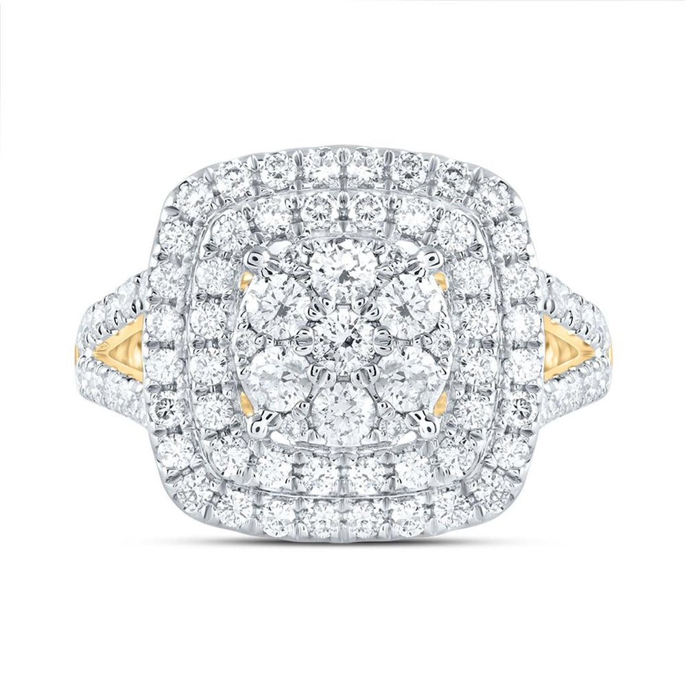 14K Two-Tone Gold Cushion Diamond Bridal Ring - 1 3/8 Carat Total Diamond Weight