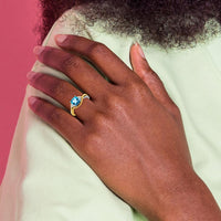 14K Two-Tone Gold Cushion Swiss Blue Topaz and Diamond Ring - 1.79 Carat Total Topaz Weight, 0.16 Carat Total Diamond Weight by 0